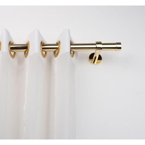 Curtain pole Ø 28mm in Polished Brass with Wall Bracket